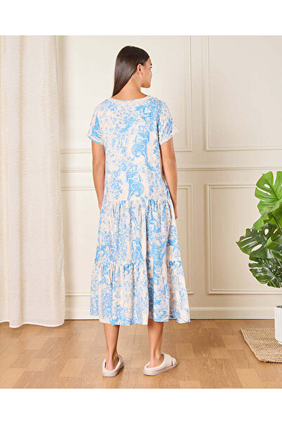 REDTAG Women Blue And Beige Printed Nightgown