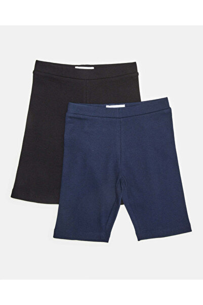 REDTAG Girls Black And Navy Cycling Shorts (Pack of 2)