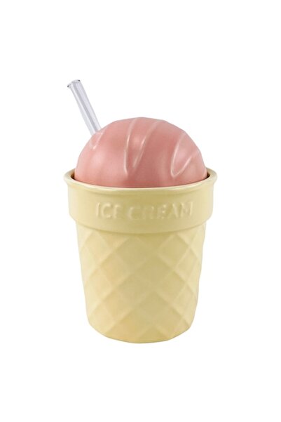 Malooki Ceramic Mug with Lid and Straw – Ice Cream Design, 350 ml