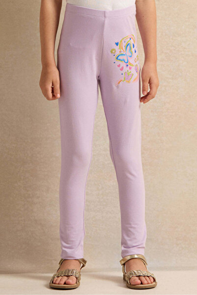 REDTAG Girls Lilac Butterfly Print Leggings