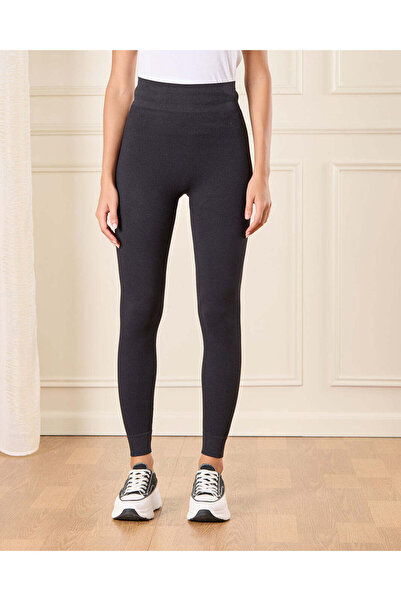 REDTAG Women Black Ribbed Active Leggings