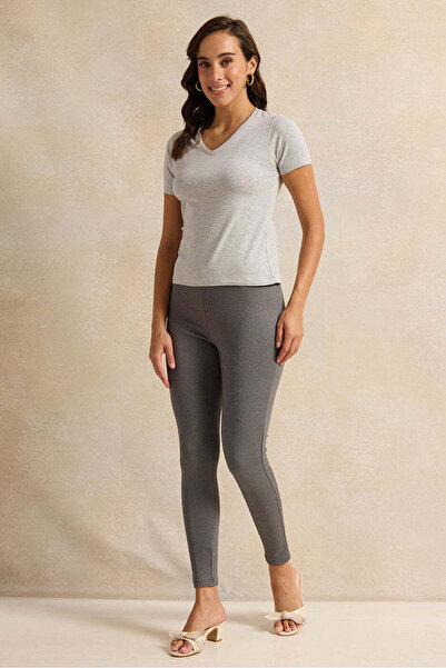 REDTAG Women Grey Plain Leggings
