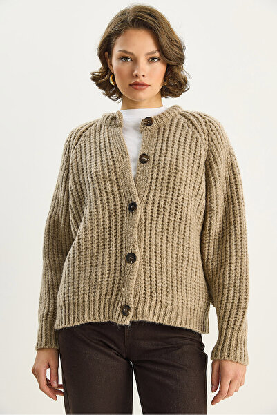 Bianco Lucci Women's Thick Knit Crew Neck Sweater Cardigan Th251061 60283743