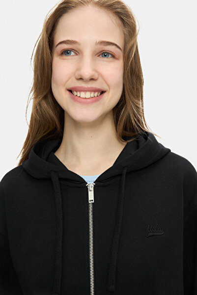 UCLA Γυναικείο φούτερ VIVIANA Μαύρο με κουκούλα με τύπωμα με φερμουάρ Standard Fit