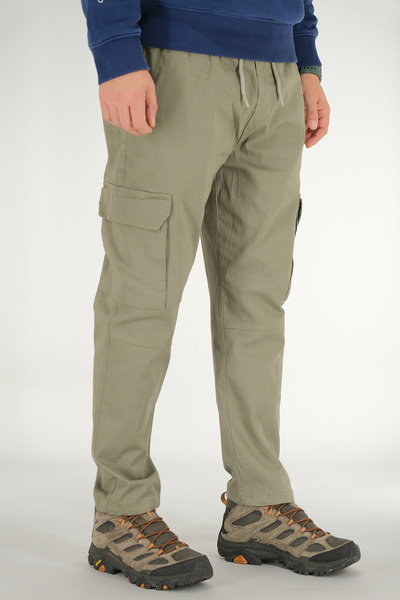 Souris Ανδρικό παντελόνι ανοιχτόχρωμο χακί Cargo, άνετο κομμένο βαμβακερό ελαστικό στη μέση