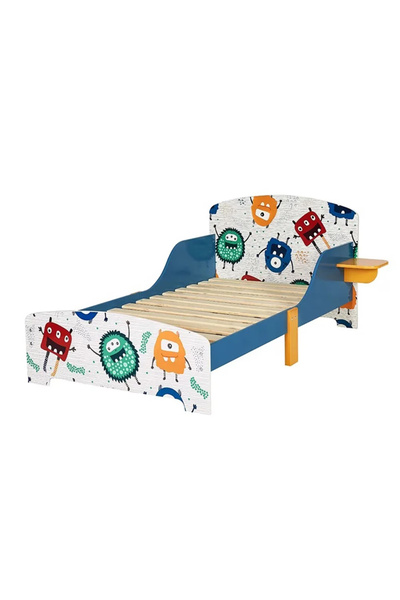 GINGER HOME Pat junior din lemn 140x70 cm cu laterale protectie si polita Monster