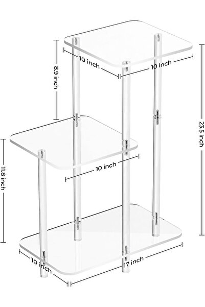 Slasa Clear Acrylic 3-Tier Side Table 17x10x23.5 cm Modern Bedside & End Table