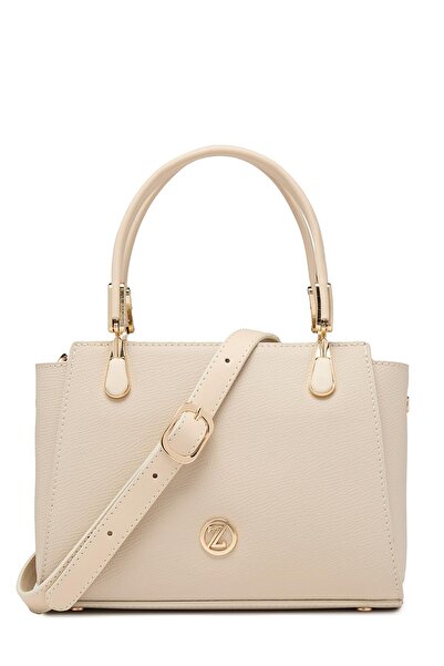 Zühre Textured Zipper Closure Beige Hand and Shoulder Bag Z0047