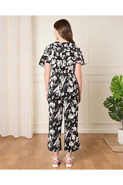 REDTAG Senior Girls Black And White Floral Print Jumpsuit