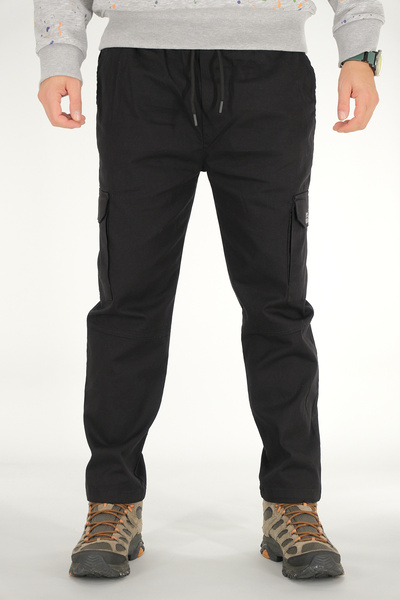 Souris Ανδρικό μαύρο παντελόνι Cargo Άνετο κομμένο βαμβακερό ελαστικό στη μέση