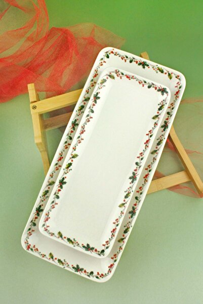 Bursa Porselen Dekor Christmas Porcelain Two-Tiered Serving Tray