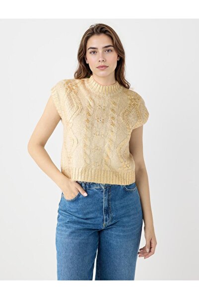 Jimmy Key Bej Saç Örgü Desenli Bisiklet Yaka Triko Süveter