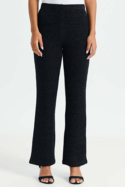 REDTAG Women Black Lurex Weaved Trouser