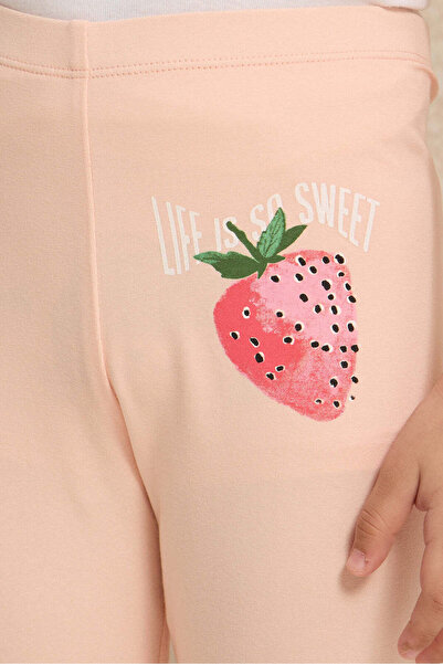 REDTAG Girls Peach Placement Printed Leggings