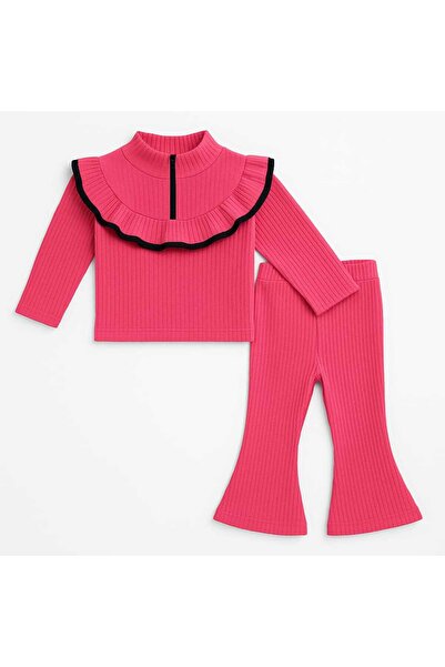 gigigiyim Corded Fabric Girls' Suit with Ruffle Collar Detail