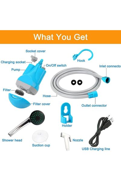 Twinkle Mart Portable Camping Shower, USB Rechargeable Electric Water Pump Handheld Shower