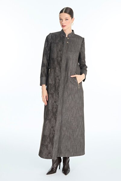 Zühre Hakim Collar Patterned Brown Overcoat 13972