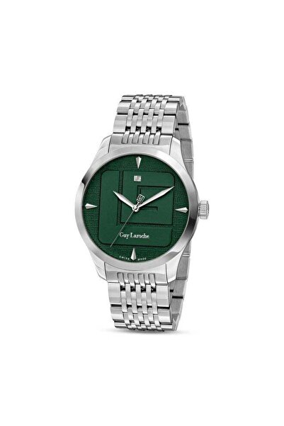 Guy Laroche Maxime 40mm Men's Analog Swiss Watch - Silver Bracelet, Green Dial