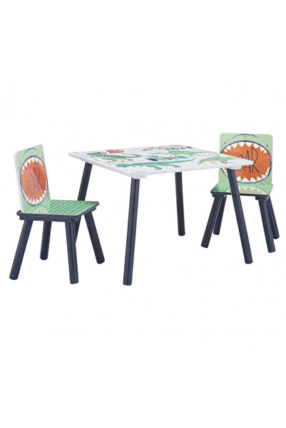 GINGER HOME Set masuta cu 2 scaunele din lemn pentru activitati si servire ma...