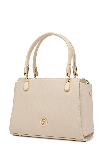 Zühre Textured Zipper Closure Beige Hand and Shoulder Bag Z0047