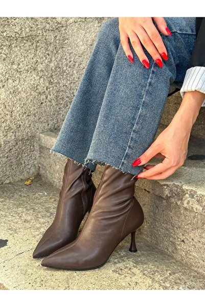 ERVANIN BUTİĞİ Kahve Streç (Seth) Topuklu Kadın Bot