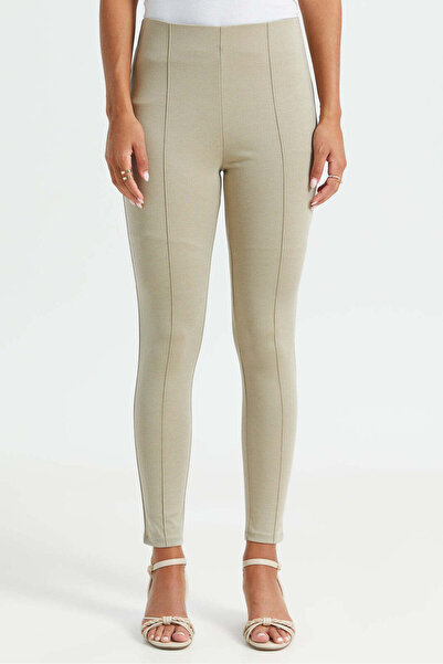 REDTAG Women Beige Single Pleat Legging