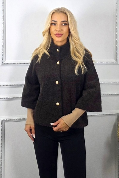 FashionForYou Cape with three-quarter sleeves, VORRA and pearl cufflinks, Brown, Size S/M