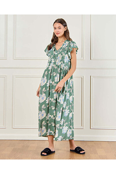 REDTAG قميص نوم نسائي أخضر بأكمام مكشكشة مزين بالزهور