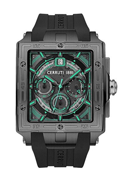 Cerruti 1881 ساعة أوديسيا كرونوغراف للرجال - هيكل مربع، مينا أسود دخاني، حزام...
