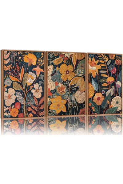 ALAYRA International مجموعة من 3 لوحات فنية جدارية زهرية برتقالية (40×60 سم م...