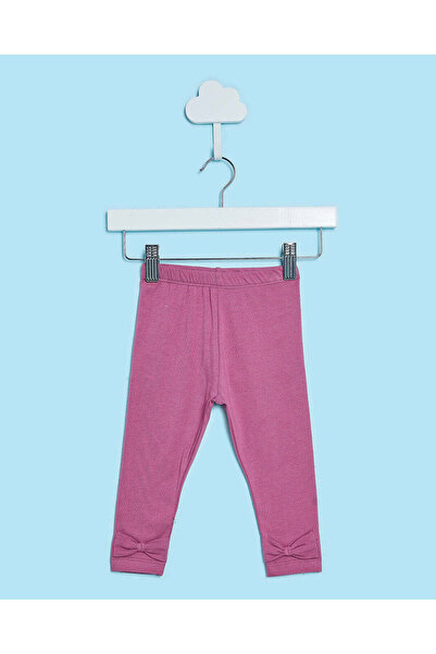 REDTAG Infant Girls Violet Plain Leggings With Bow Hem