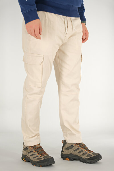Souris Men's Beige Cargo Pants Relaxed Fit Cotton Elastic Waist