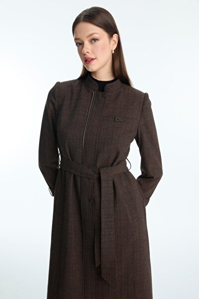 Zühre Hakim Collared Belted Brown Overcoat 13958