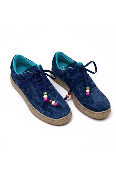 NE&VE SHOES Lacivert Süet Hakiki Deri Bağcıklı Kadın Günlük Sneaker