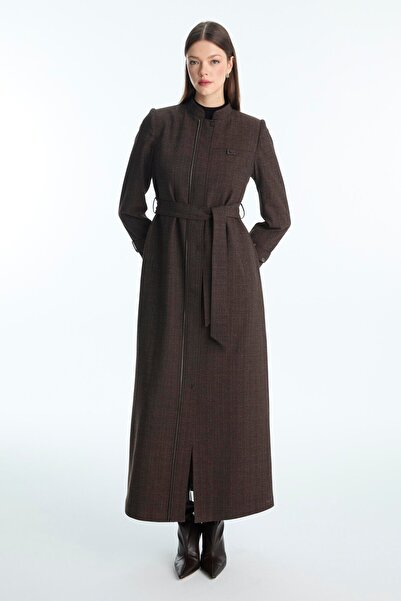 Zühre Hakim Collared Belted Brown Overcoat 13958