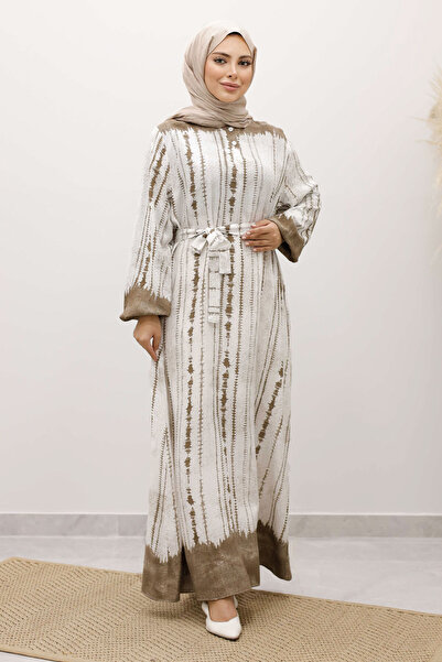 Tesettür Dünyası Φόρεμα βισκόζης με σχέδιο μπατίκ TSD250229 Βιζόν