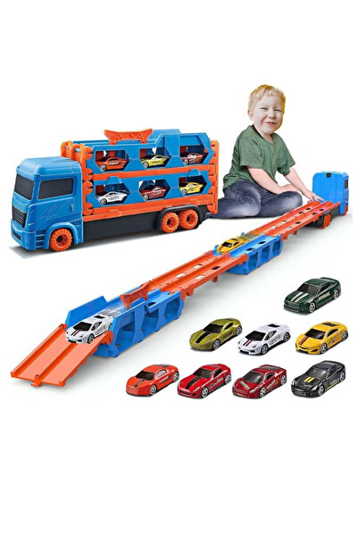 Generic Toddler Transport Truck Toy,64-Inch Foldable Car Race Track,Carrier Truck Race Track Toddlers Toys