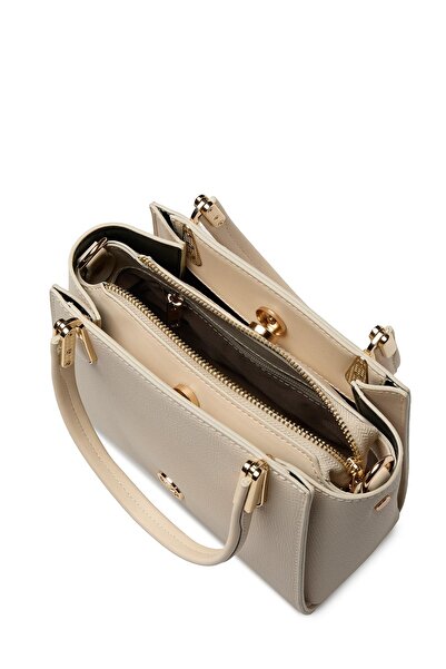 Zühre Textured Zipper Closure Beige Hand and Shoulder Bag Z0047