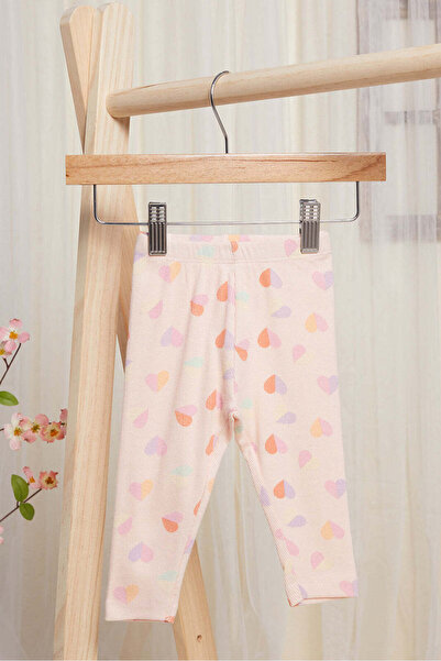 REDTAG Infant Girls Pink All Over Printed Rib Leggings