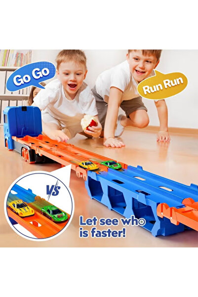 Generic Toddler Transport Truck Toy,64-Inch Foldable Car Race Track,Carrier Truck Race Track Toddlers Toys