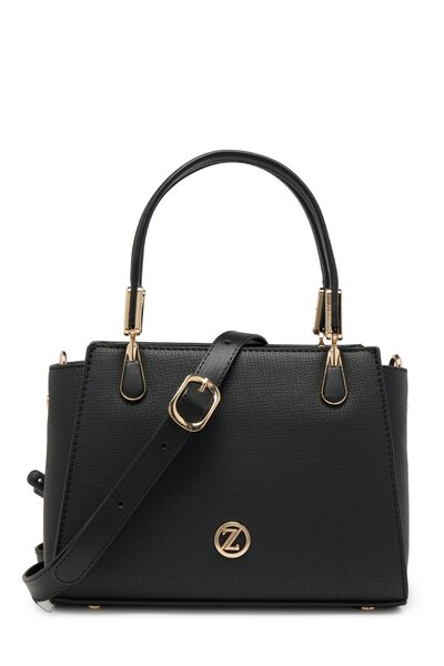 Zühre Textured Zipper Closure Black Hand and Shoulder Bag Z0047