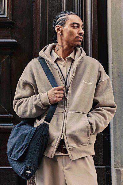 ablukaonline Ανδρικό φούτερ Relax Fit Washable με κουκούλα Σκούρο Μπεζ