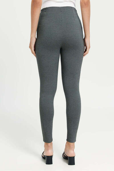 REDTAG Women Charcoal Single Button Dart Ponte Leggings