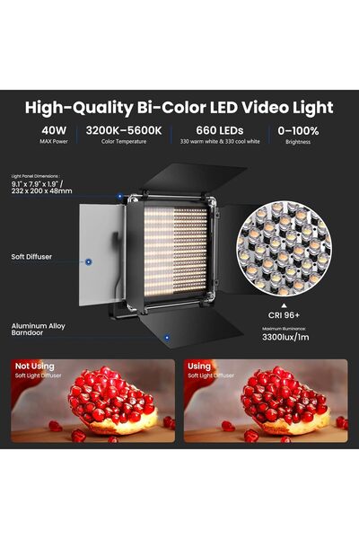 NEEWER 2 Pieces Bi-color 660 LED Video Light and Stand Kit