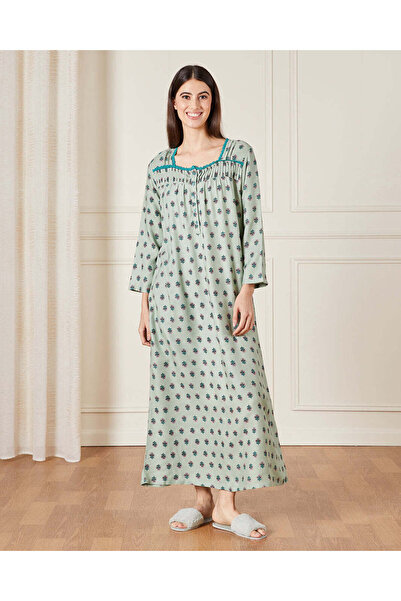 REDTAG قميص نوم نسائي مطبوع بالكامل باللون الأزرق المخضر مع تفاصيل مطرزة