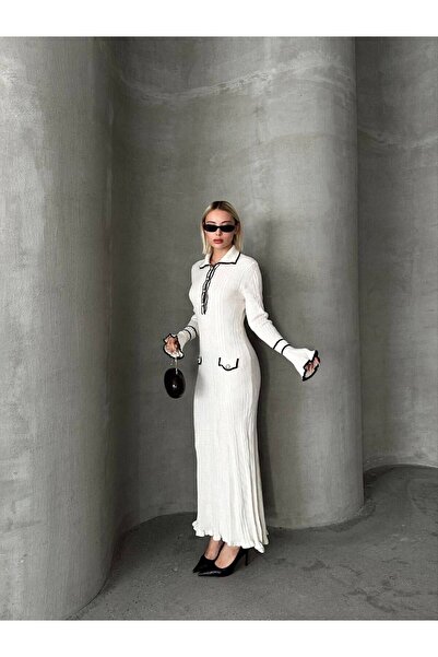 Paraf style Φόρεμα με ρίγες με αντίθεση με γιακά δικαστή