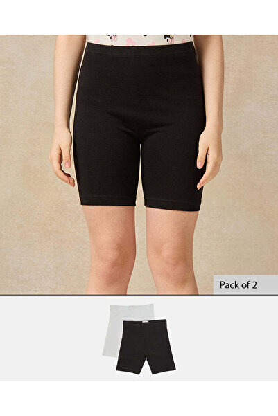 REDTAG Senior Girls Black And White Cycling Shorts (Pack of 2)