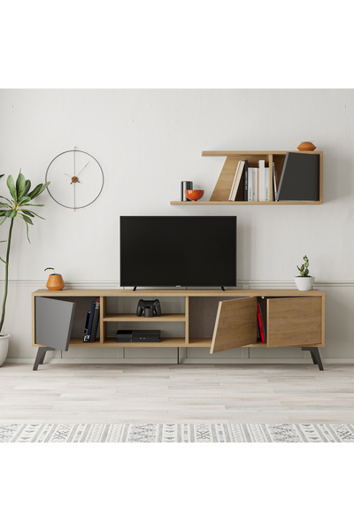 Mourah Home Mourah Fiona Tv Unit Up To 70 Inches - Oak/Dark Grey
