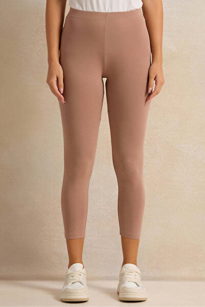 REDTAG Women Beige Plain Leggings Set (Pack Of 2)