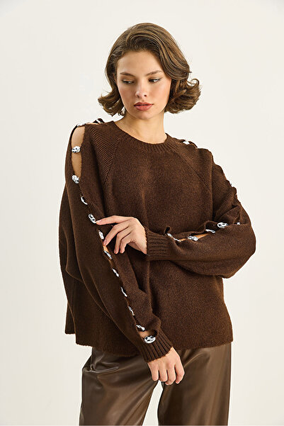 Bianco Lucci Women's Crew Neck Accessory Detailed Knitwear Sweater 4688 60283737